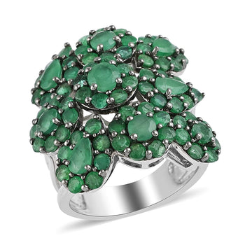 NY Closeout Emerald Cocktail Ring in Rhodium Over Sterling Silver (Size 6.0) 8.90 Grams 4.50 ctw - Product card gallery slide 1 (10176782303545)