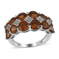 NY Closeout Ratnapura Hessonite Garnet and White Zircon Ring in Rhodium Over Sterling Silver 3.75 ctw