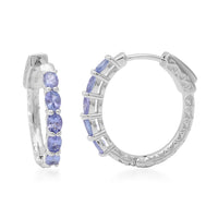 1.50 ctw Tanzanite Hoop Earrings in Platinum Over Sterling Silver