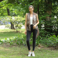 JOVIE Brown Leopard Printed Chiffon Sleeveless Waterfall Cardigan (54"x39")
