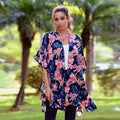 JOVIE Navy Hibiscus Printed Kimono with Ruffle Hem (35"x33") - Sticky add to cart bar