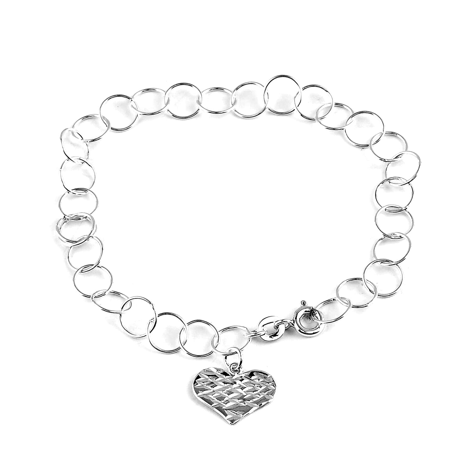 Diamond Cut Heart Link Bracelet in Sterling Silver (7.00 In) 2.60 Grams