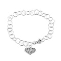 Diamond Cut Heart Link Bracelet in Sterling Silver (7.00 In) 2.60 Grams - Sticky add to cart bar