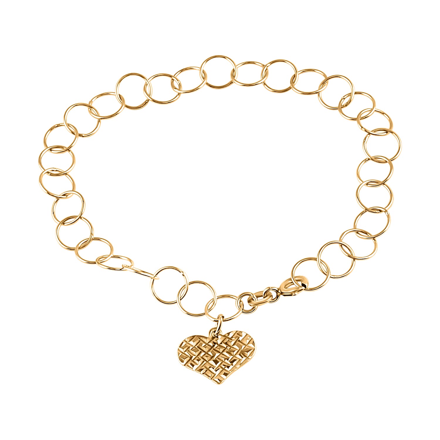 Diamond Cut Heart Link Bracelet in Sterling Silver (7.00 In) 2.60 Grams