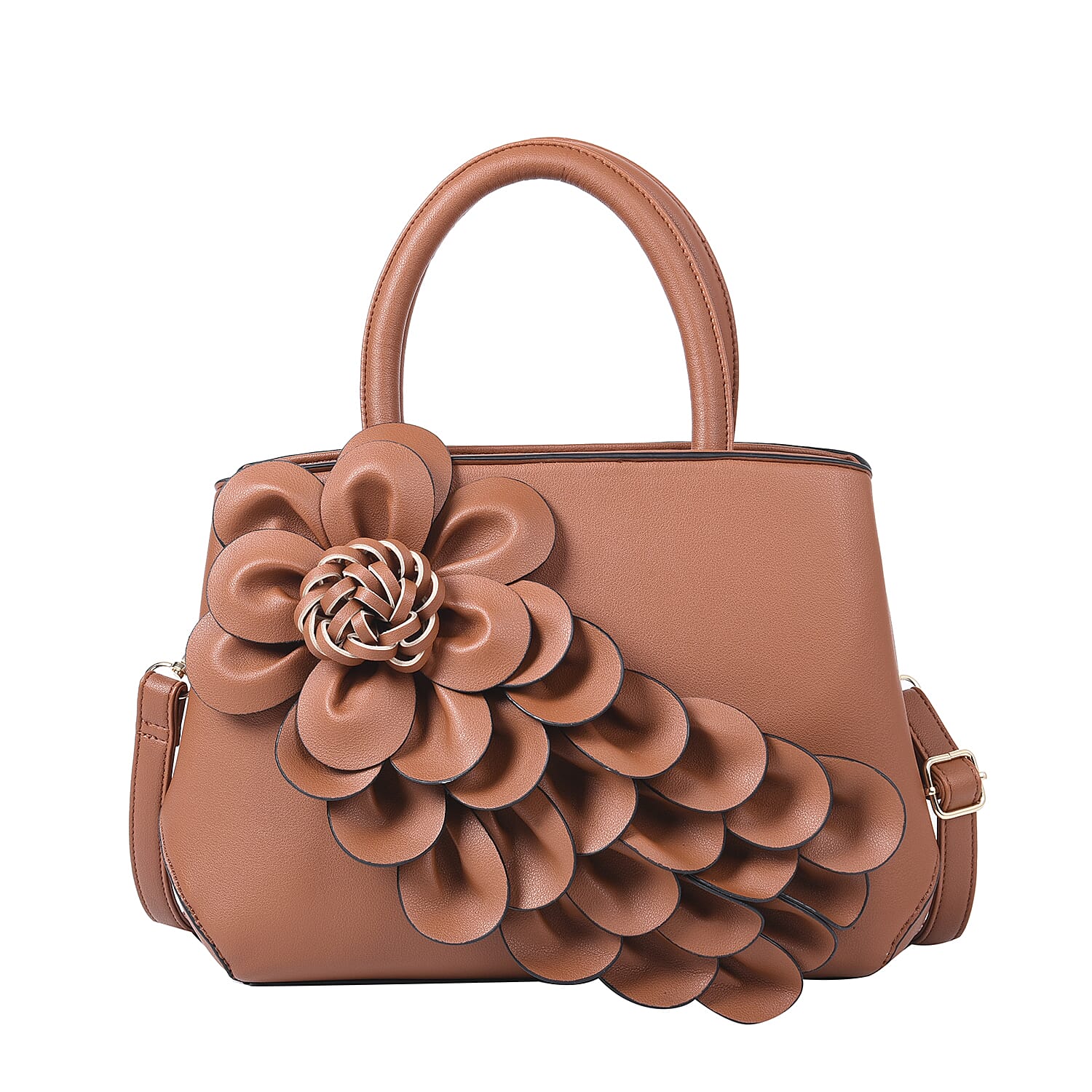 Black Floral Pattern Faux Leather Women's Convertible Bag with Detachable Shoulder Strap (1)