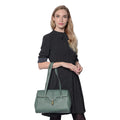 Hong Kong Closeout Collection Green Genuine Leather Tote Bag with Flap Cover & Handle Drop - Sticky add to cart bar