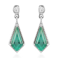 Emeraldine Quartz and Polki Diamond Earrings in Platinum Over Sterling Silver 8.30 ctw