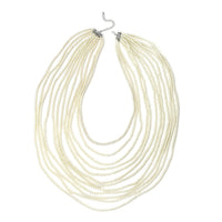Simulated White Color Pearl Multi Strand Necklace 21-24 Inches in Silvertone
