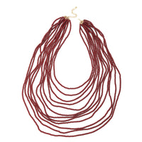 Simulated Red Color Pearl Multi Strand Necklace 21-24 Inches in Goldtone