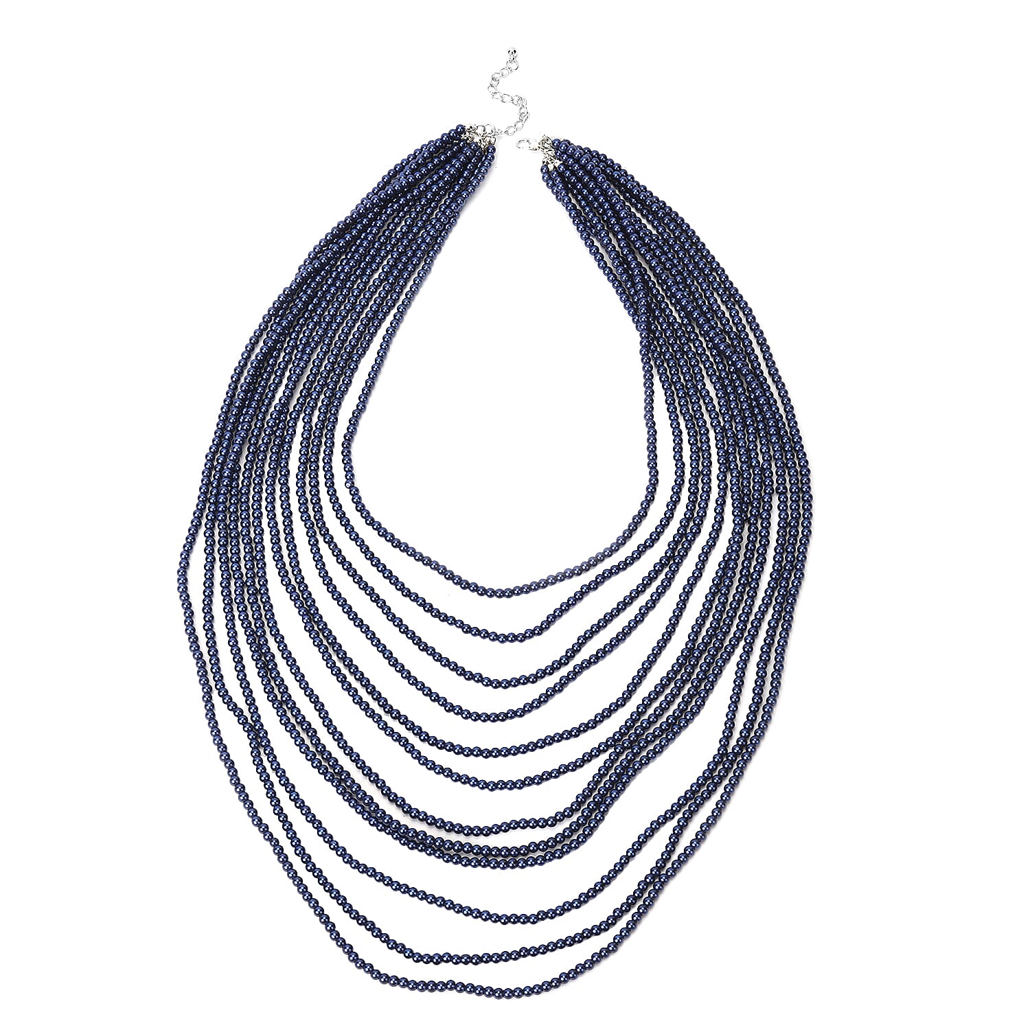 Simulated White Color Pearl Multi Strand Necklace 21-24 Inches in Silvertone