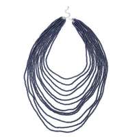 Simulated White Color Pearl Multi Strand Necklace 21-24 Inches in Silvertone