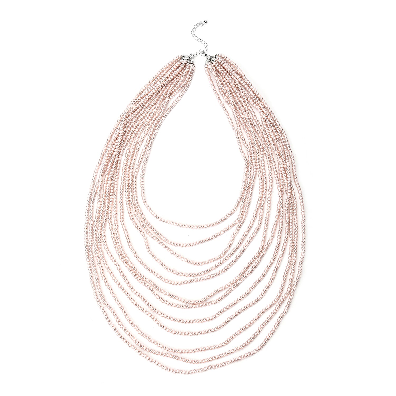 Simulated White Color Pearl Multi Strand Necklace 21-24 Inches in Silvertone