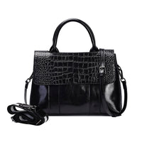 Black Crocodile Embossed Pattern Genuine Leather Convertible Tote Bag (12.2x4.33x8.27) with Set of 2 Woven & Leather Strap