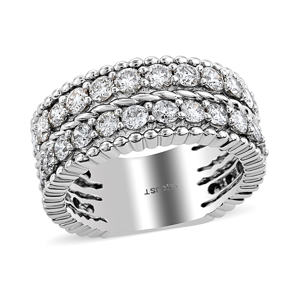 NY Closeout 14K White Gold Diamond G-H I1 2 Row Fancy Band Ring 8.60 Grams 2.50 ctw