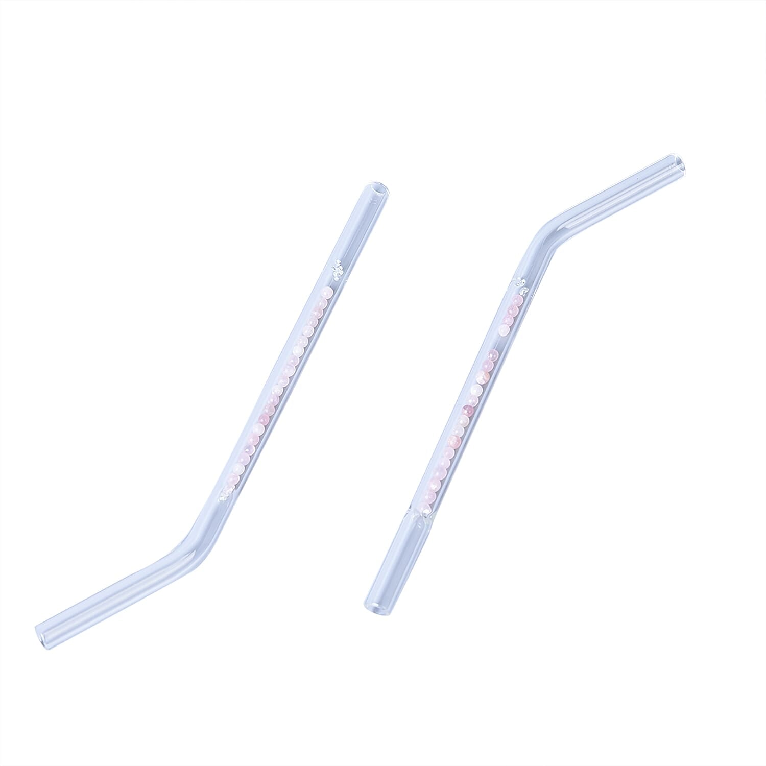 Set of 2 Rose Quartz - Natural Gemstone Crystal Drinking Straw Gift Set (2.9"x0.35")