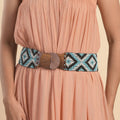 Handcrafted Black Southwestern Seed Beaded Stretch Belt with Wooden Buckle - Sticky add to cart bar