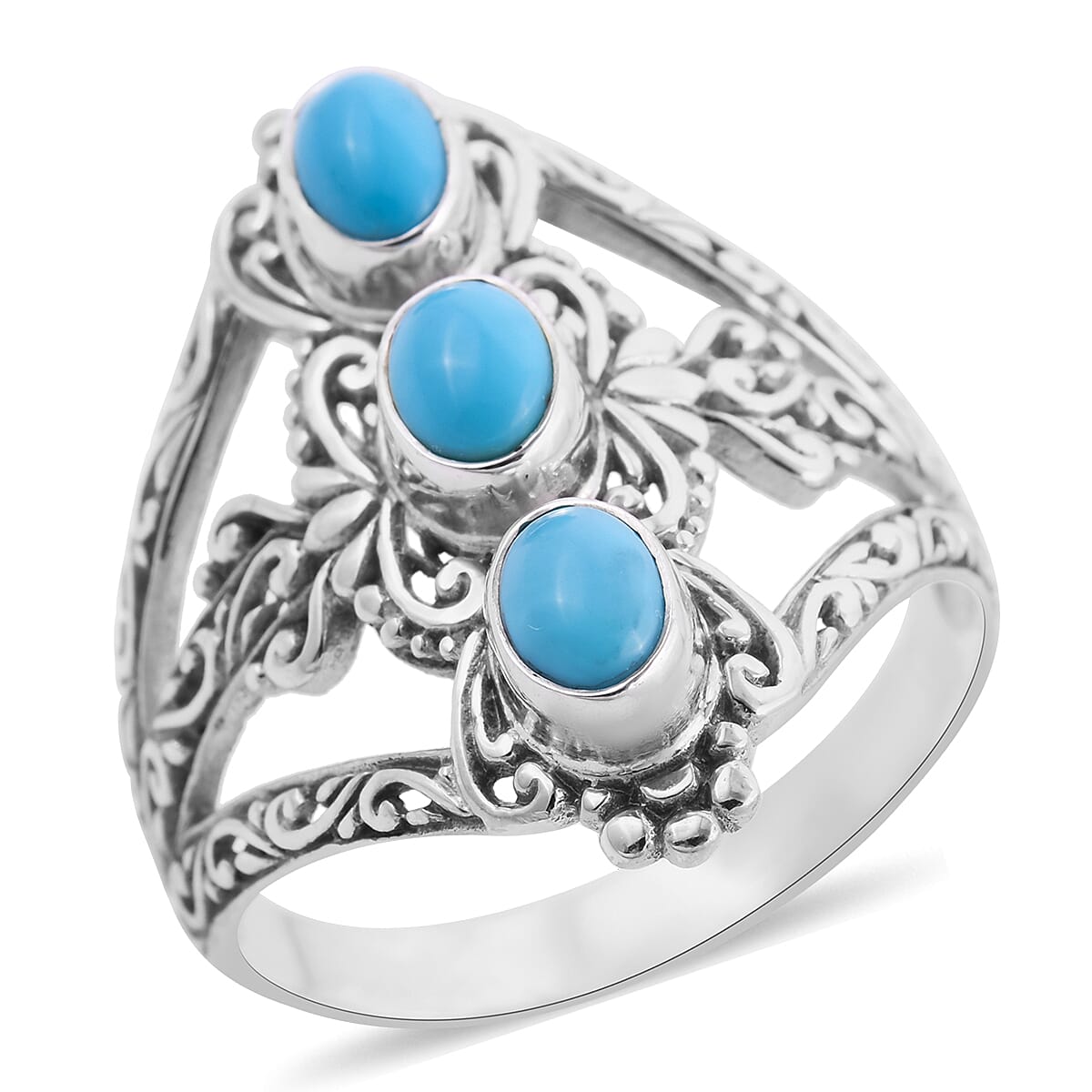 BALI LEGACY Natural Arizona Sleeping Beauty Turquoise 3 Stone Ring in Sterling Silver (Size 10.0) 1.50 ctw (1)
