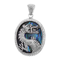 Bali Legacy Abalone Shell Dragon Pendant in Sterling Silver