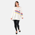 DUBGEE White Long Sleeve Multicolor Stripe Logo French Terry Sweatshirt- S - Sticky add to cart bar