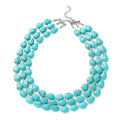 Blue Howlite and Simulated Aurora Borealis Mystic Topaz Three Row Beaded Necklace 18 Inches in Silvertone 532.50 ctw - Sticky add to cart bar