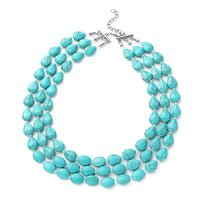 Blue Howlite and Simulated Aurora Borealis Mystic Topaz Three Row Beaded Necklace 18 Inches in Silvertone 532.50 ctw