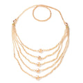 Simulated Champagne Color Diamond and White Austrian Crystal Beads Layered Necklace 30 Inches in Goldtone - Sticky add to cart bar