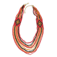 Beige and Brown Seed Beaded Multi Strand Necklace (30 Inches) in Goldtone