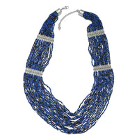 Blue Seed Beaded Multi Strand Necklace