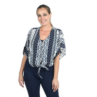 JOVIE Blue Paisley Tie Front Blouse - XL