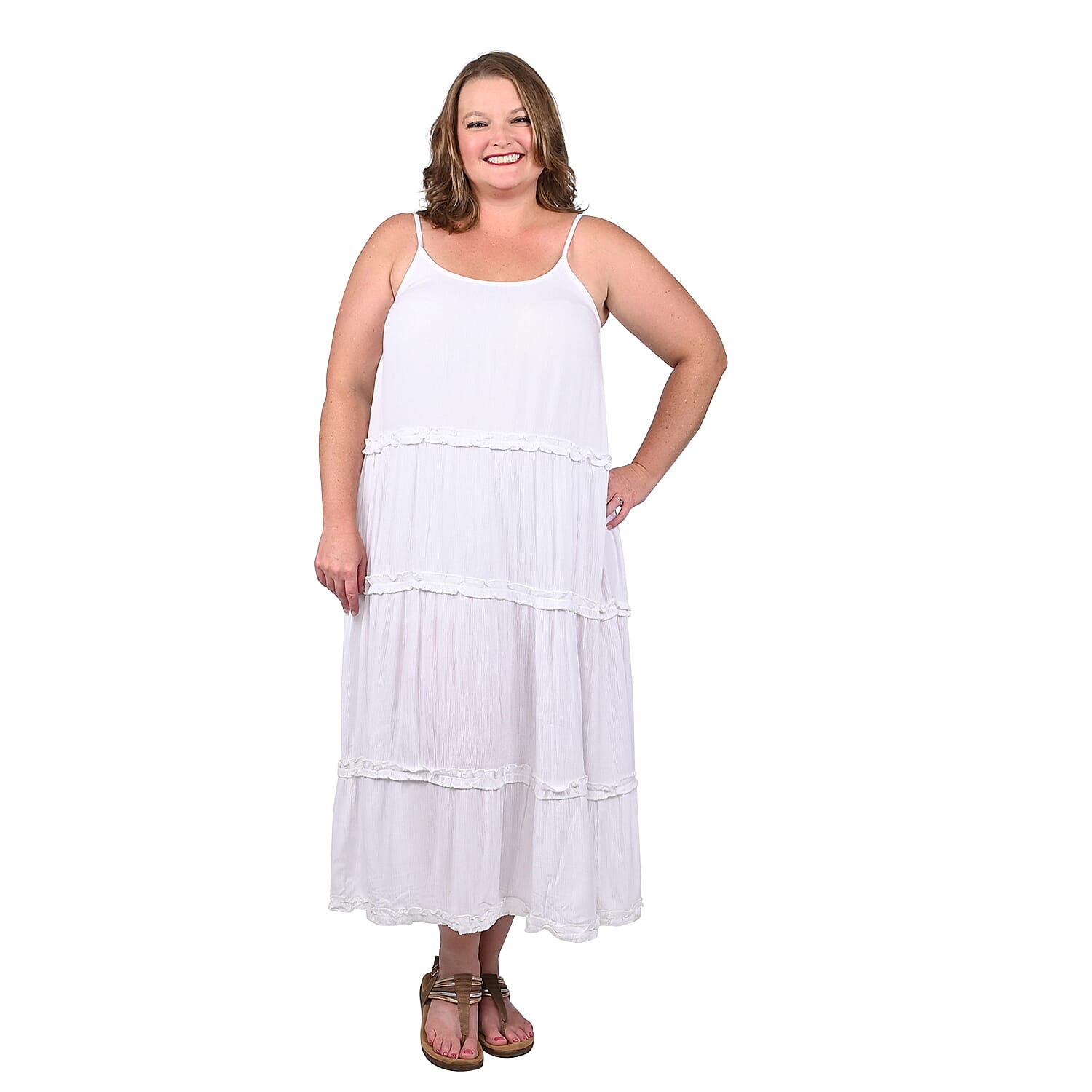 JOVIE White Tiered Spaghetti Strap Dress - XL