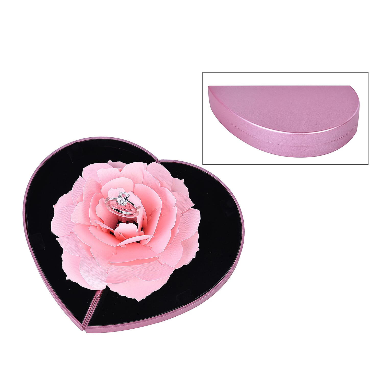 Red and Black 3D Flower Heart-shaped Ring Box (5.12"x7.09"x0.98")