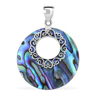 Abalone Shell Disc Scroll Pendant without Chain in Sterling Silver