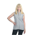 TAHARI White and Navy Pinstripe Sleeveless Blouse - L - Sticky add to cart bar