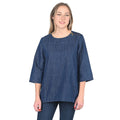 MARTHA STEWART Dark Blue Denim Zipper Shoulder Blouse - L - Sticky add to cart bar