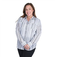 HARVE BERNARD Navy and White Striped Button-up Shirt - L