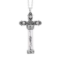 Marvelous Meteorite and Austrian Crystal, Glass Cross Bottle Necklace 20 Inches in Stainless Steel