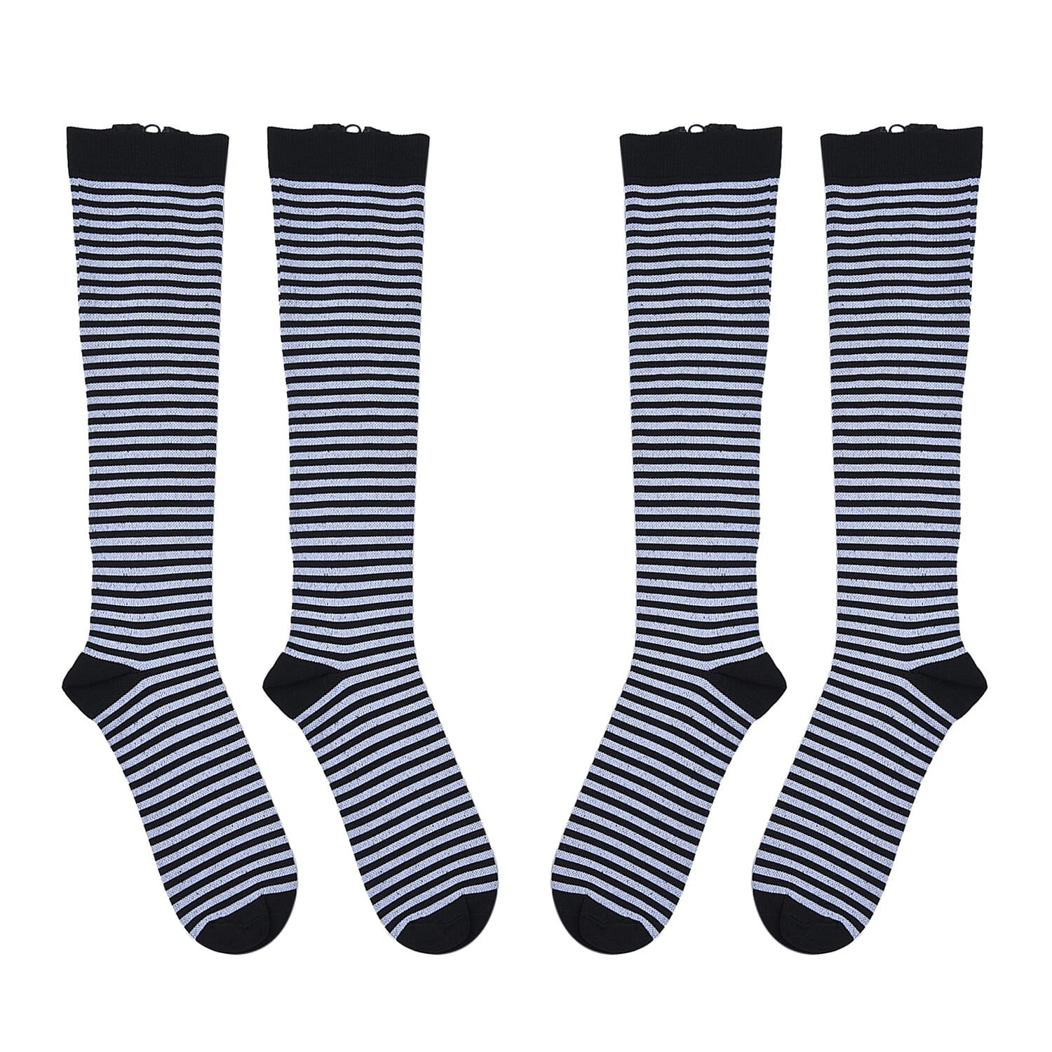Set of 2 Black and White Spandex & Nylon 15-20mmHg Compression Socks with Zipper - XXL
