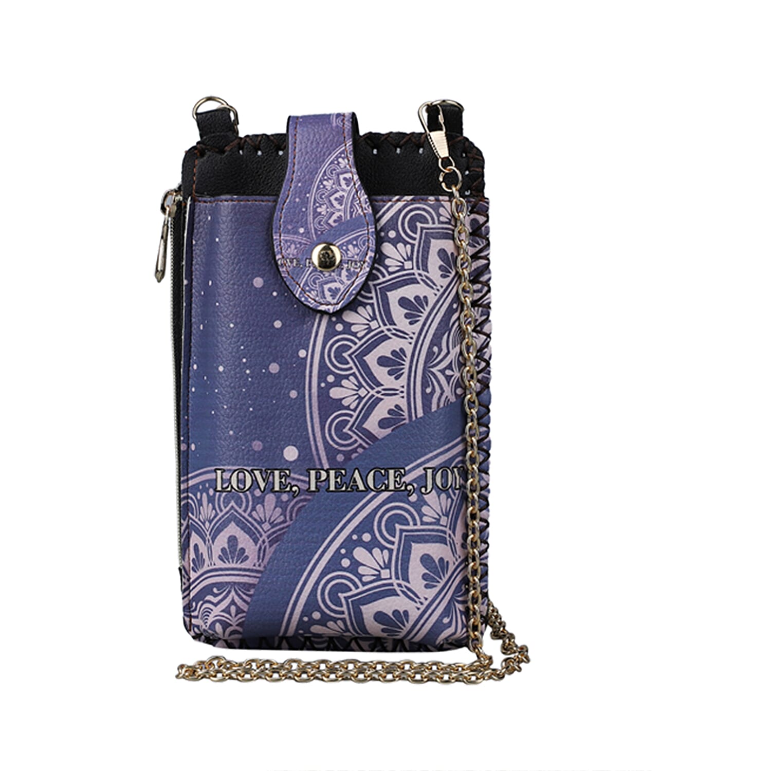 Navy Bohemian Pattern Faux Leather Cell Phone Bag (4.13"x7.09") with Shoulder Strap