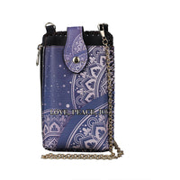 Navy Bohemian Pattern Faux Leather Cell Phone Bag (4.13"x7.09") with Shoulder Strap