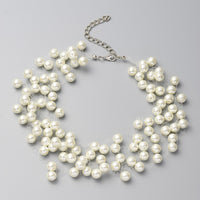 White Pearl Glass 7-9mm Beaded Necklace 18 Inches in Silvertone