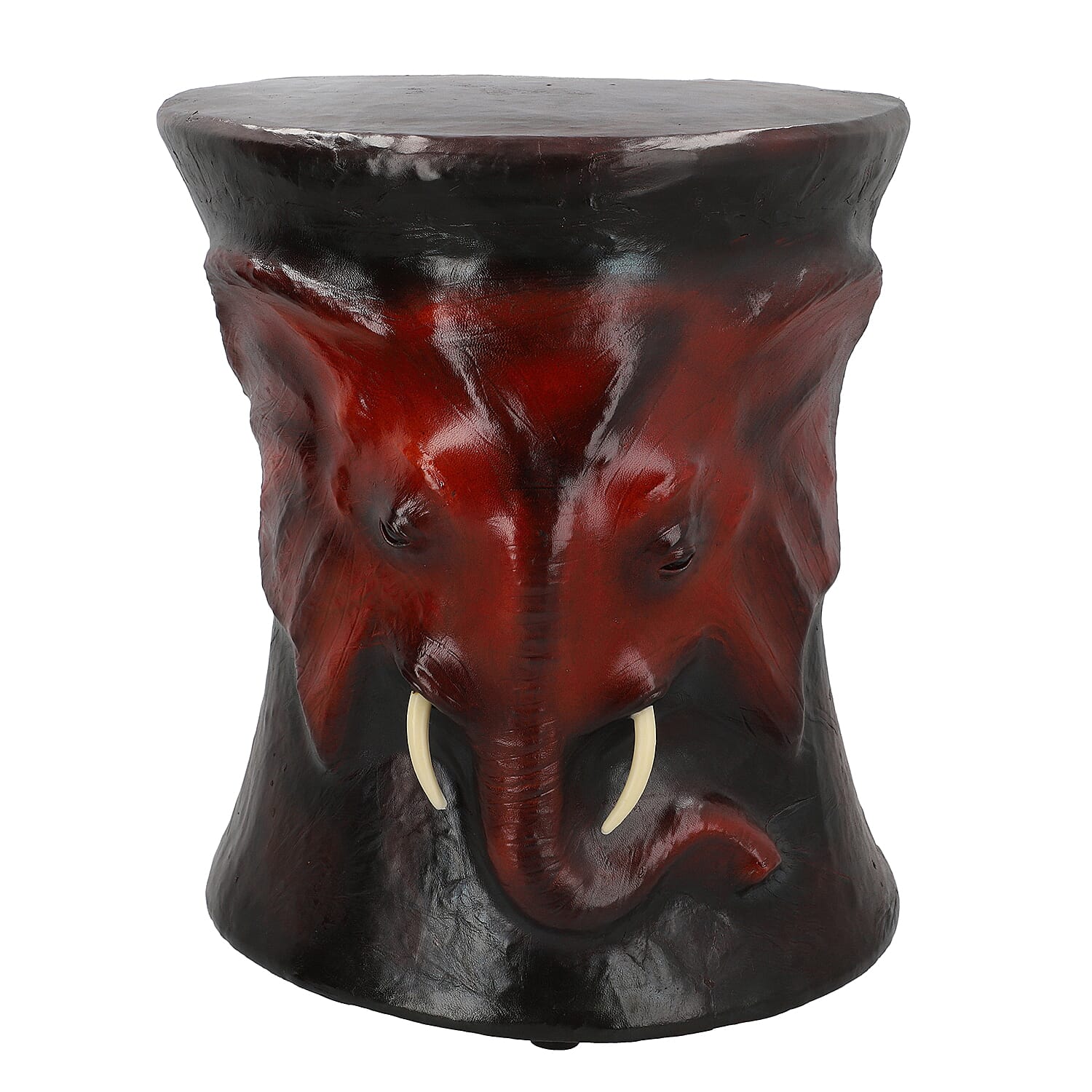 Handcrafted Leather Elephant Head Embossed Stool (14"x13")