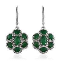 3.35 ctw AAA Kagem Zambian Intense Green Emerald and White Zircon Floral Lever Back Earrings in Sterling Silver