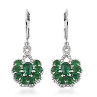 3.35 ctw AAA Kagem Zambian Intense Green Emerald and White Zircon Lever Back Earrings in Sterling Silver