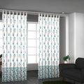 Pair of 2 Blue Screen Printed Cotton Mull Curtains with Tie Back & Loop - Sticky add to cart bar