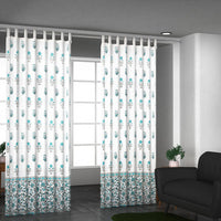 Pair of 2 Blue Screen Printed Cotton Mull Curtains with Tie Back & Loop