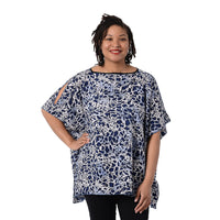 JOVIE Blue Leopard Print Pattern Chiffon Blouse with Open Shoulder Design