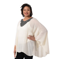 JOVIE Beige Kaftan Swing Top with Embroidery