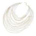 White and Gold Glass Seed Beaded Multi Strand Necklace (30 Inches) in Goldtone - Sticky add to cart bar