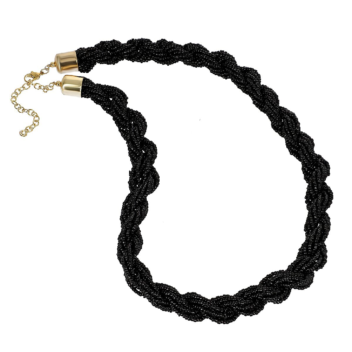 Orange Glass Seed Beaded Necklace (24 Inches) in Goldtone
