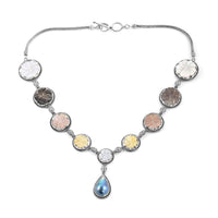 BALI LEGACY Mabe Pearl and Multi Color Mother of Pearl Carved Flower Necklace 18 Inches in Sterling Silver 35 Grams
